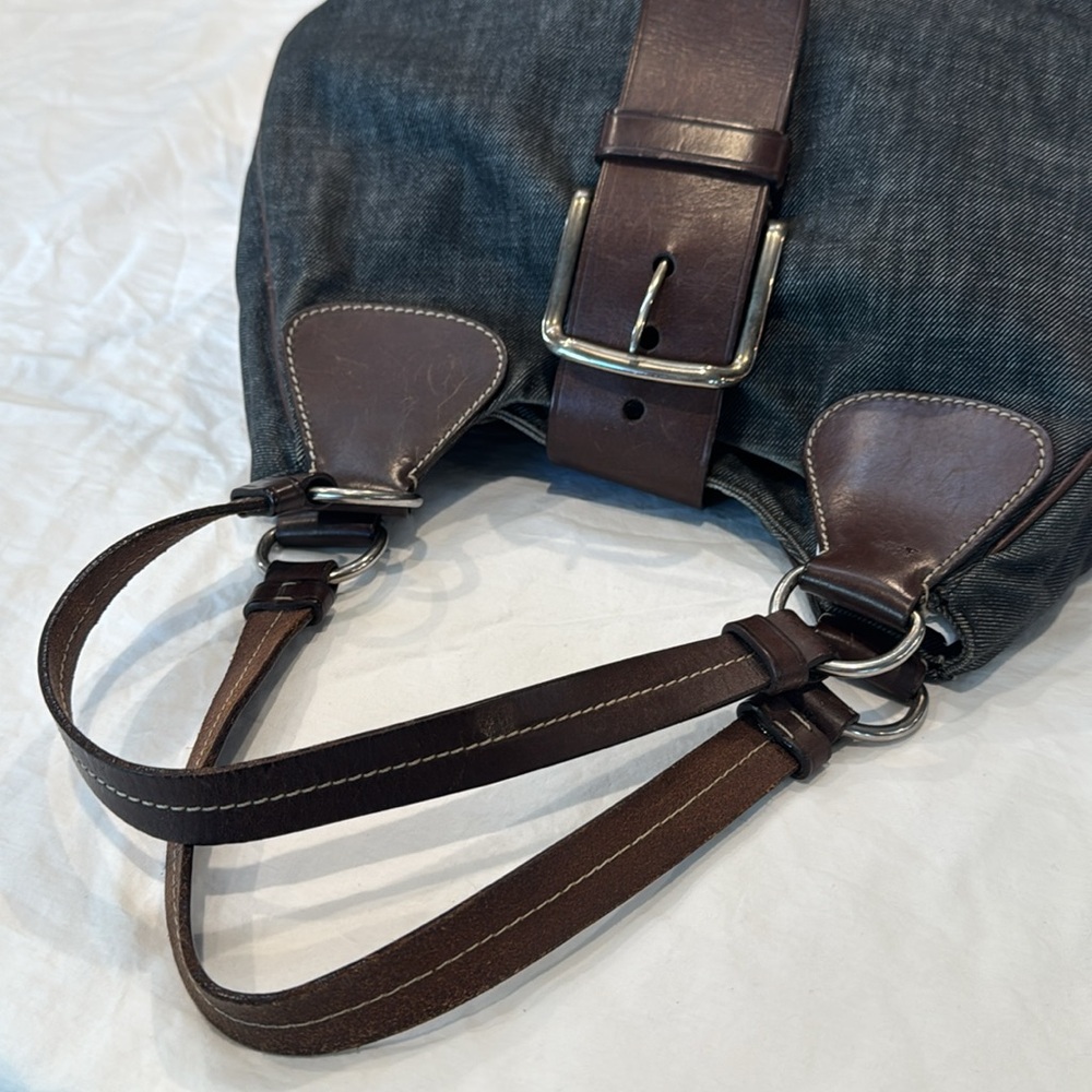 Authentic Prada Dark Denim and Brown Hobo Shoulder Bag - Picture 8 of 16